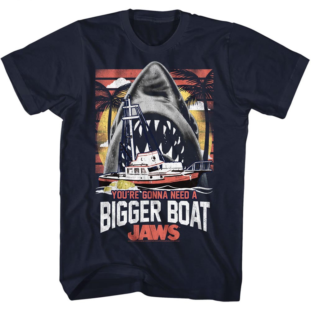 Jaws Tall T-Shirt You're Gonna Need A Bigger Boat Palm Trees Navy Tee