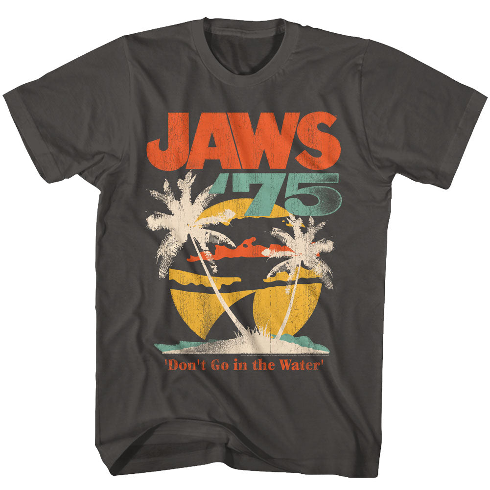 Jaws T-Shirt Don't Go In The Water '75 Sunset Palms Smoke Tee