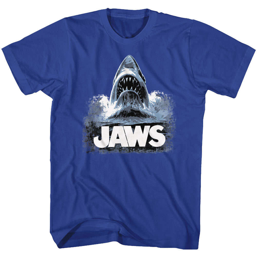 Jaws Tall T-Shirt Poster Shark Out Of Water Painting Royal Tee