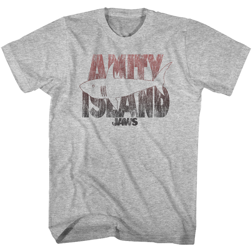 Jaws Tall T-Shirt Amity Island Shark Drawing Gray Heather Tee