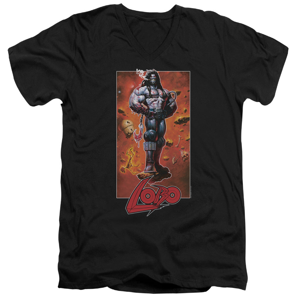 Lobo Slim Fit V-Neck T-Shirt Pose Black Tee