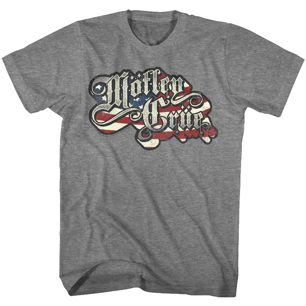 Motley Crue American Flag Adult Graphite Tee Shirt