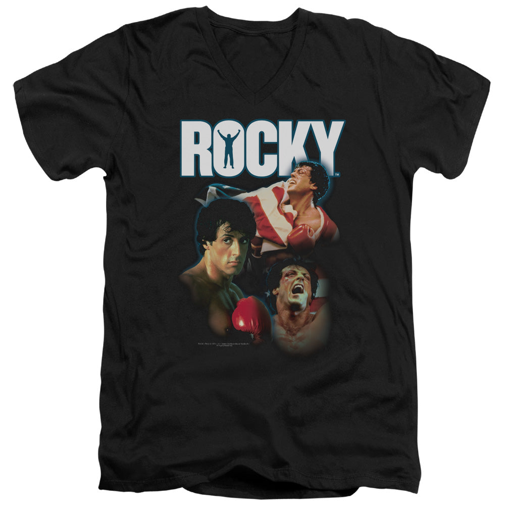 Rocky Slim Fit V-Neck T-Shirt I Did It Collage Black Tee