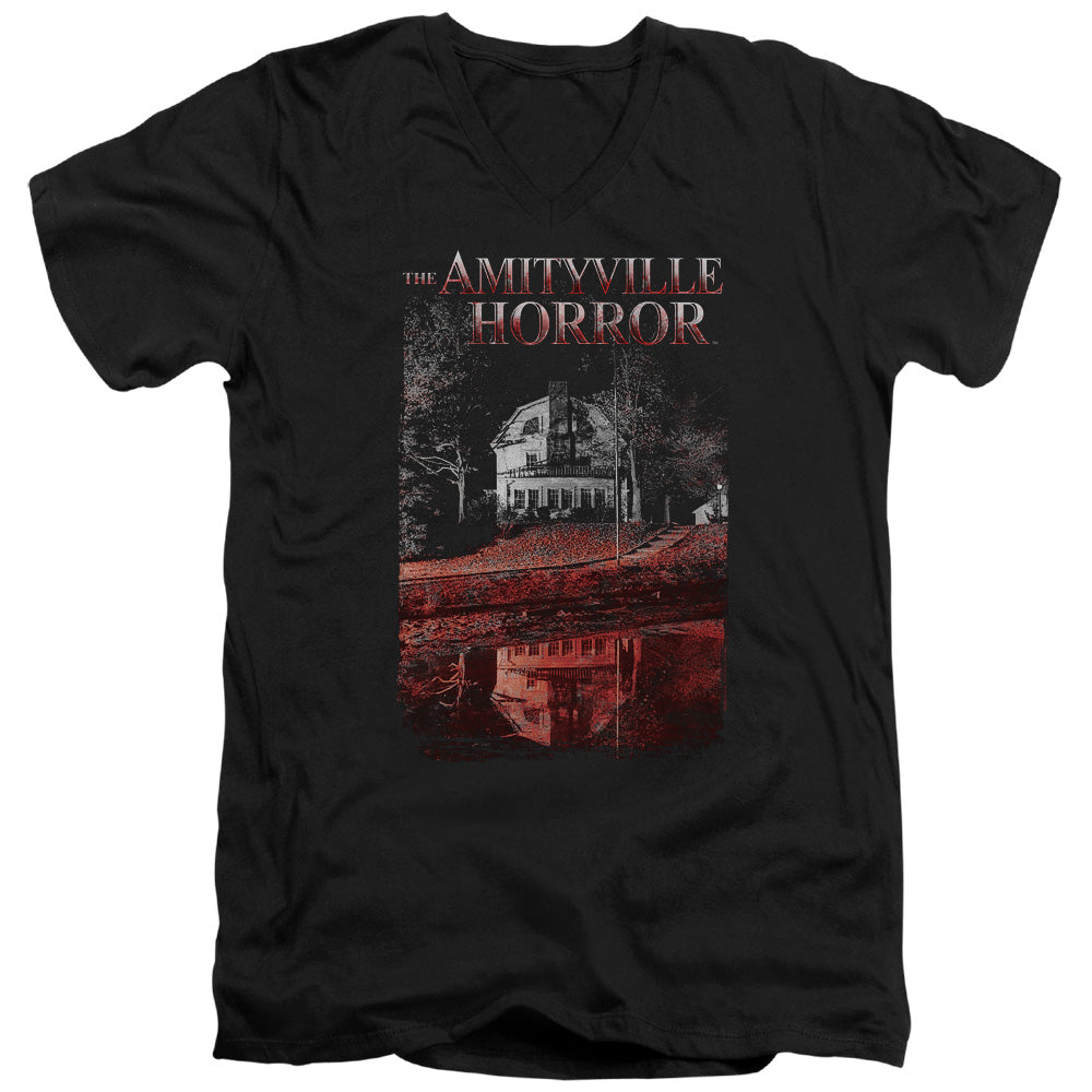 Amityville Horror Slim Fit V-Neck T-Shirt House Reflection Black