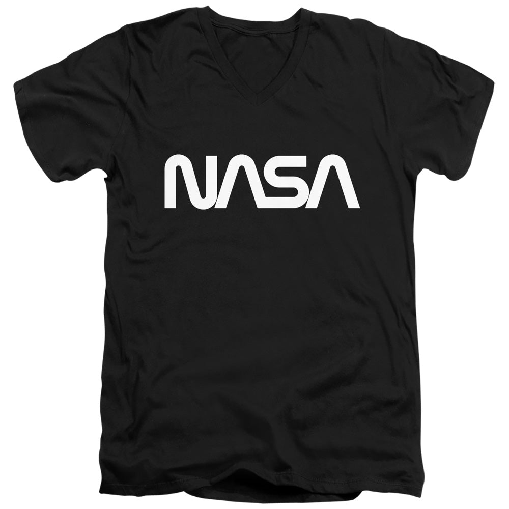 NASA Slim Fit V-Neck T-Shirt White Worm Logo Black Tee