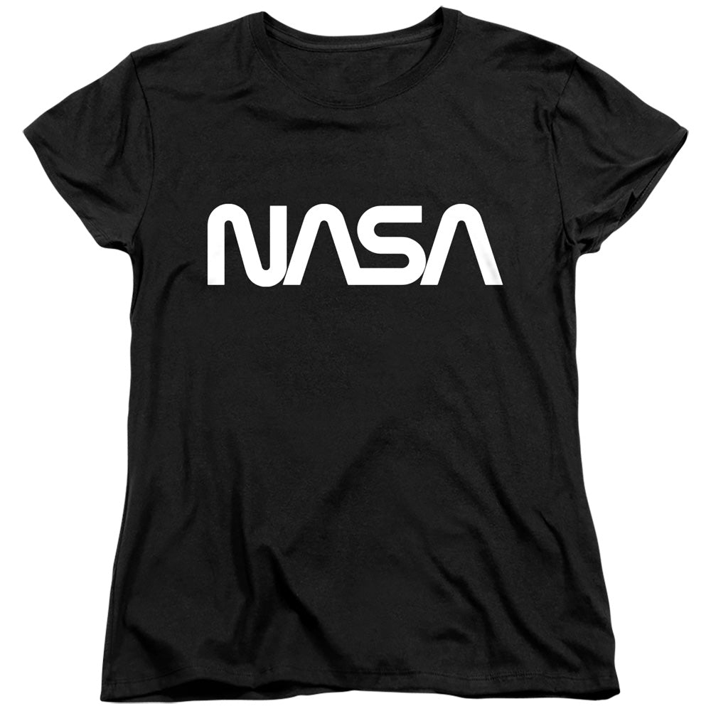 NASA Womens T-Shirt White Worm Logo Black Tee