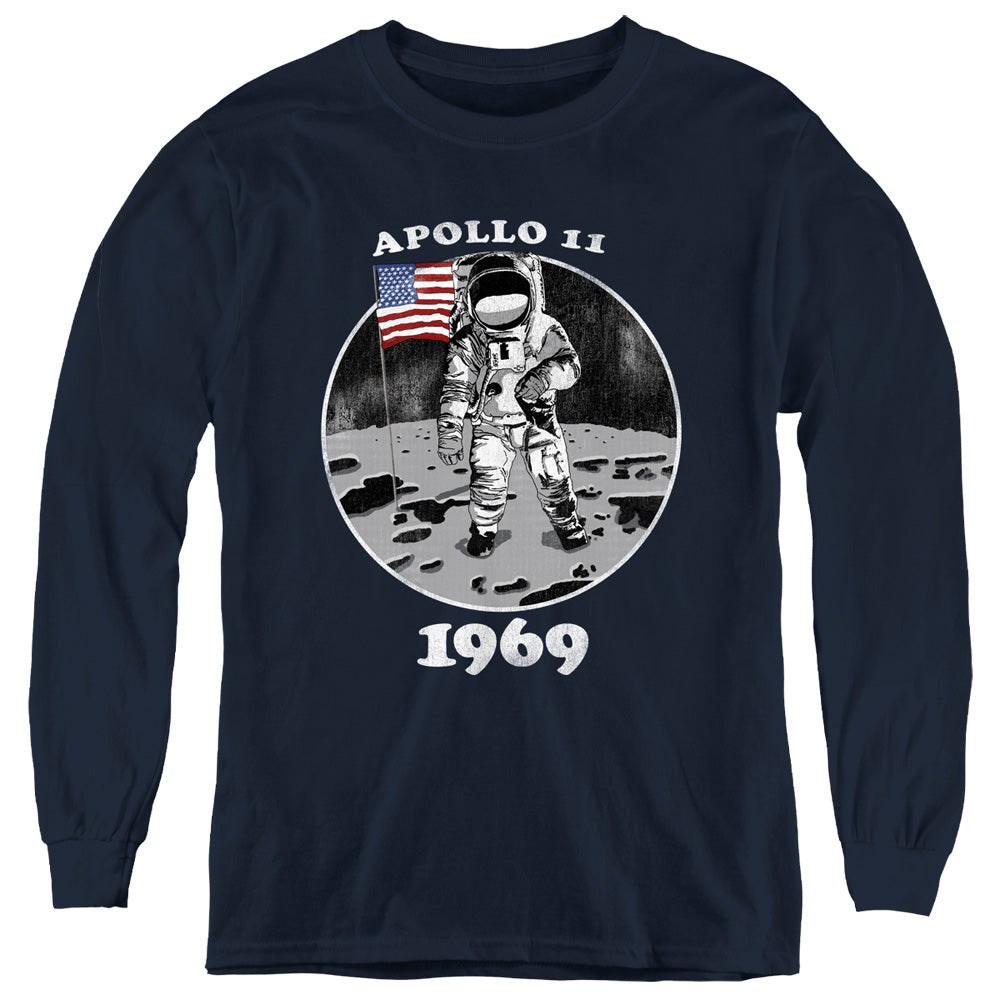 NASA Apollo 11 Kids Long Sleeve Shirt Man on the Moon Navy Tee