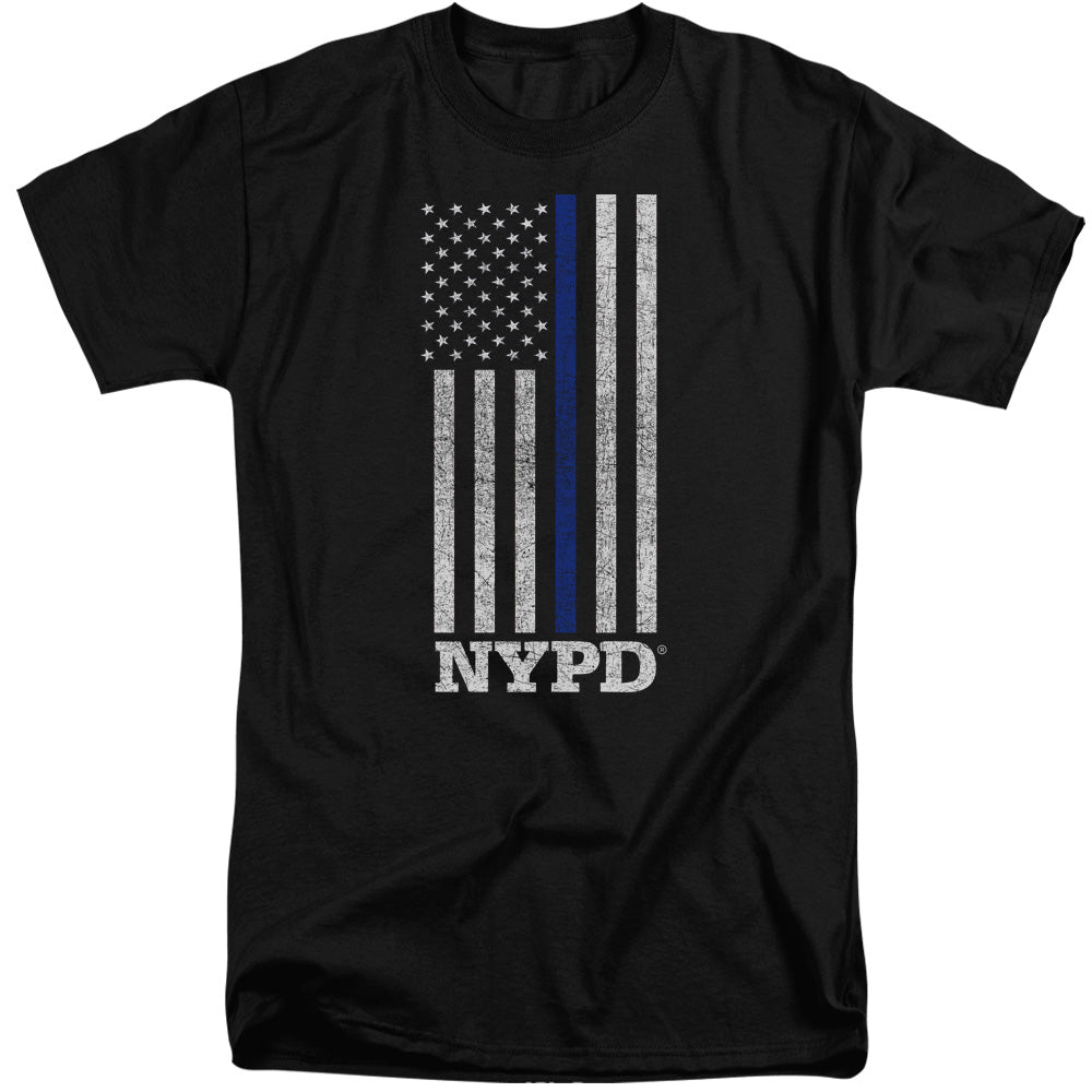 NYPD Tall T-Shirt Thin Blue Line American Flag Black Tee