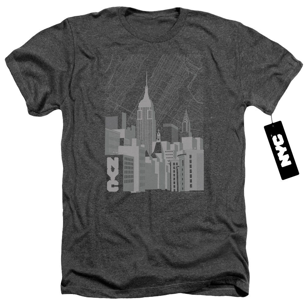 NYC Heather T-Shirt Manhattan Monochrome Buildings Charcoal Tee