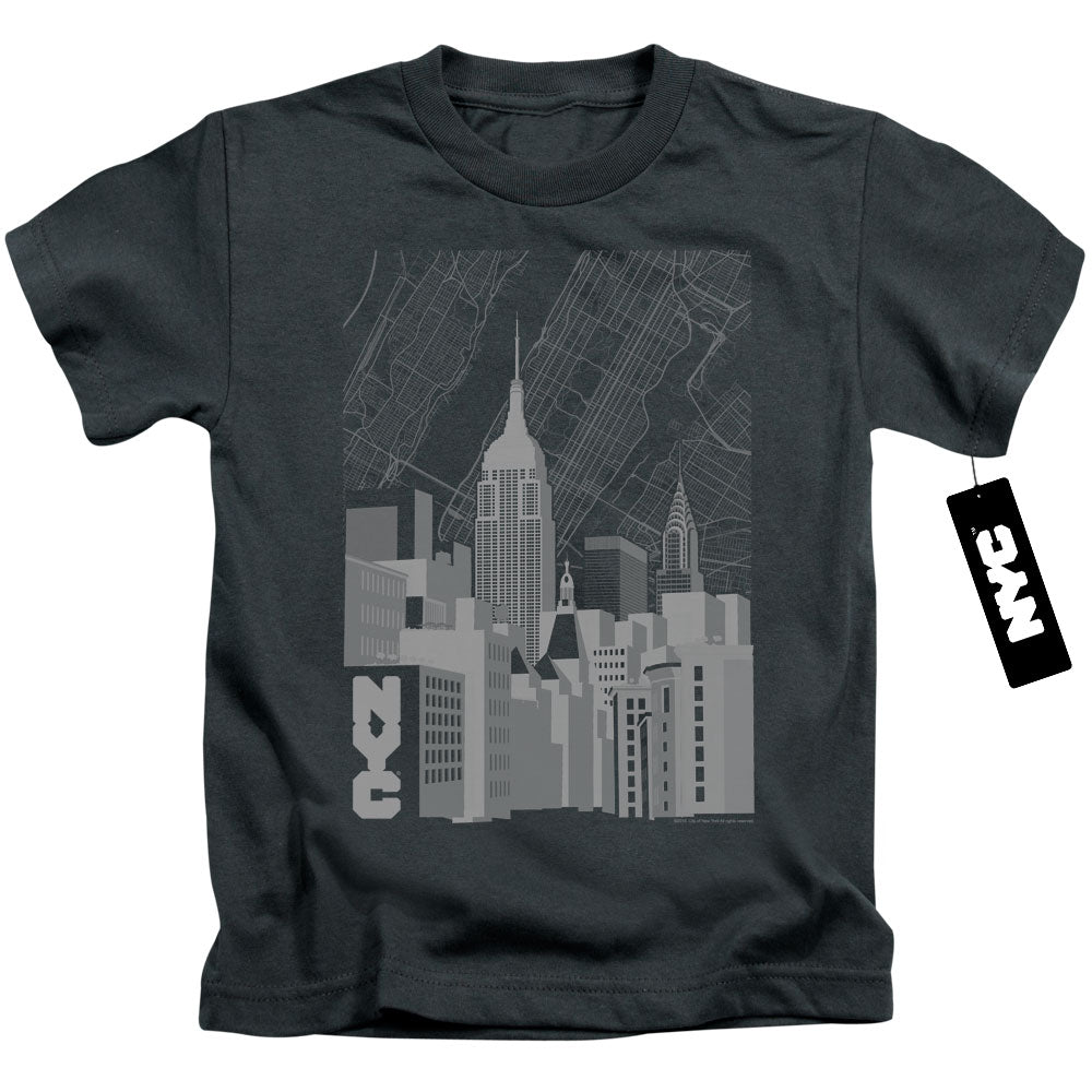 NYC Boys T-Shirt Manhattan Monochrome Buildings Charcoal Tee