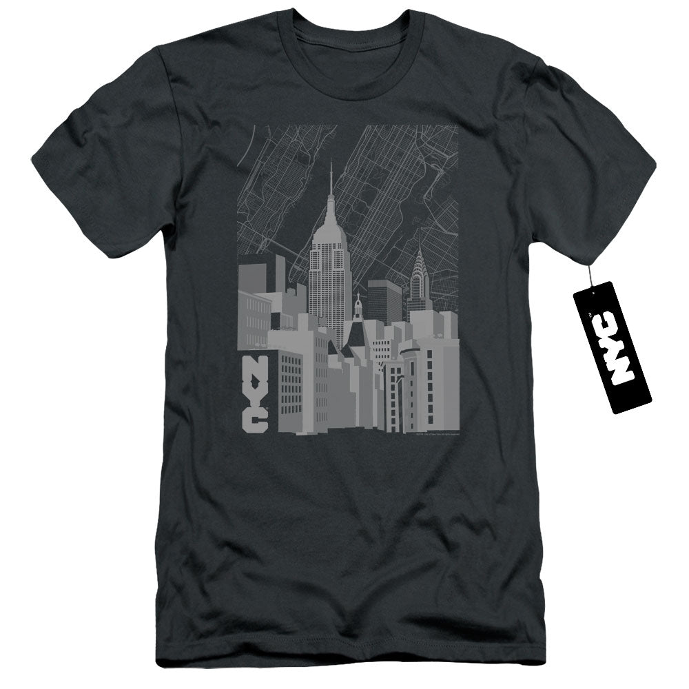 NYC Slim Fit T-Shirt Manhattan Monochrome Buildings Charcoal Tee