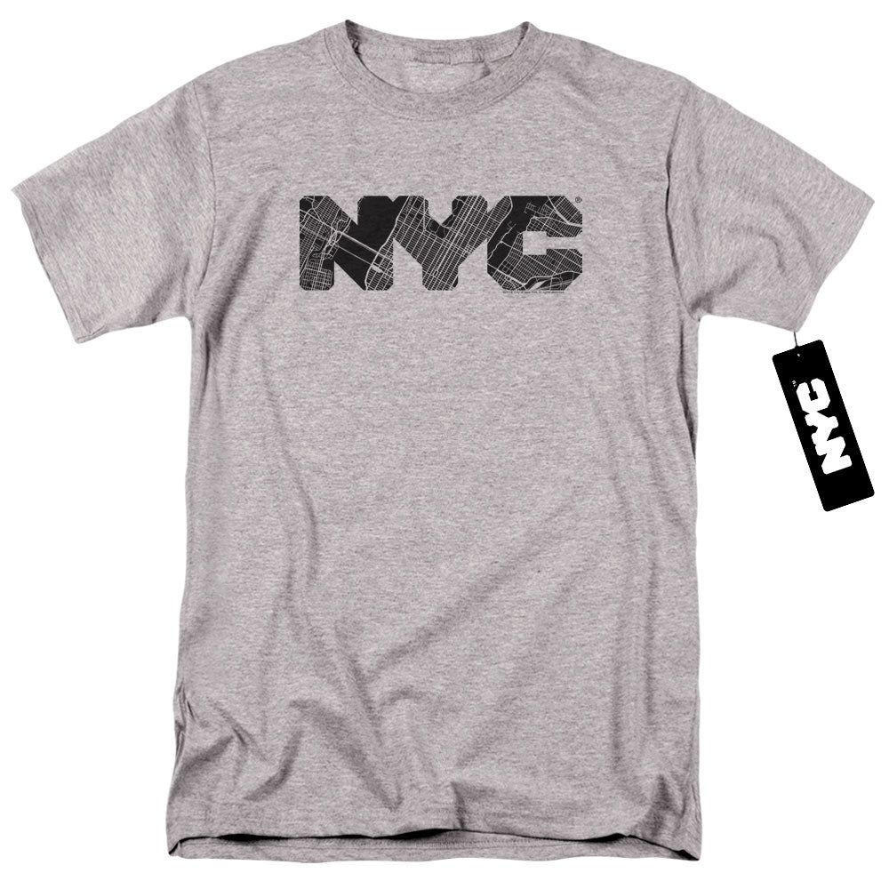 NYC Mens T-Shirt Text Map Fill Heather Tee