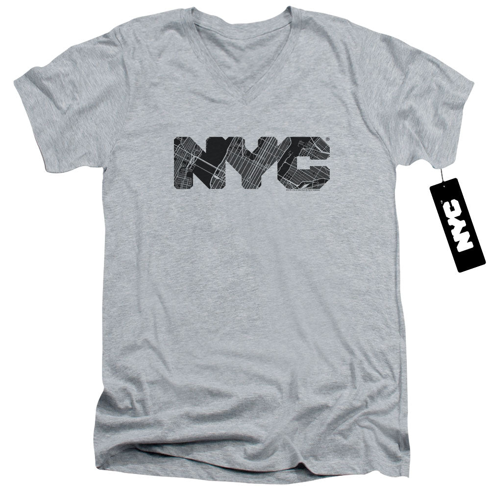 NYC Slim Fit V-Neck T-Shirt Text Map Fill Heather Tee