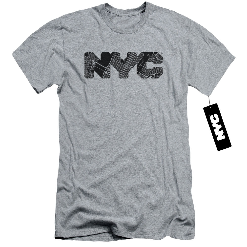 NYC Slim Fit T-Shirt Text Map Fill Heather Tee