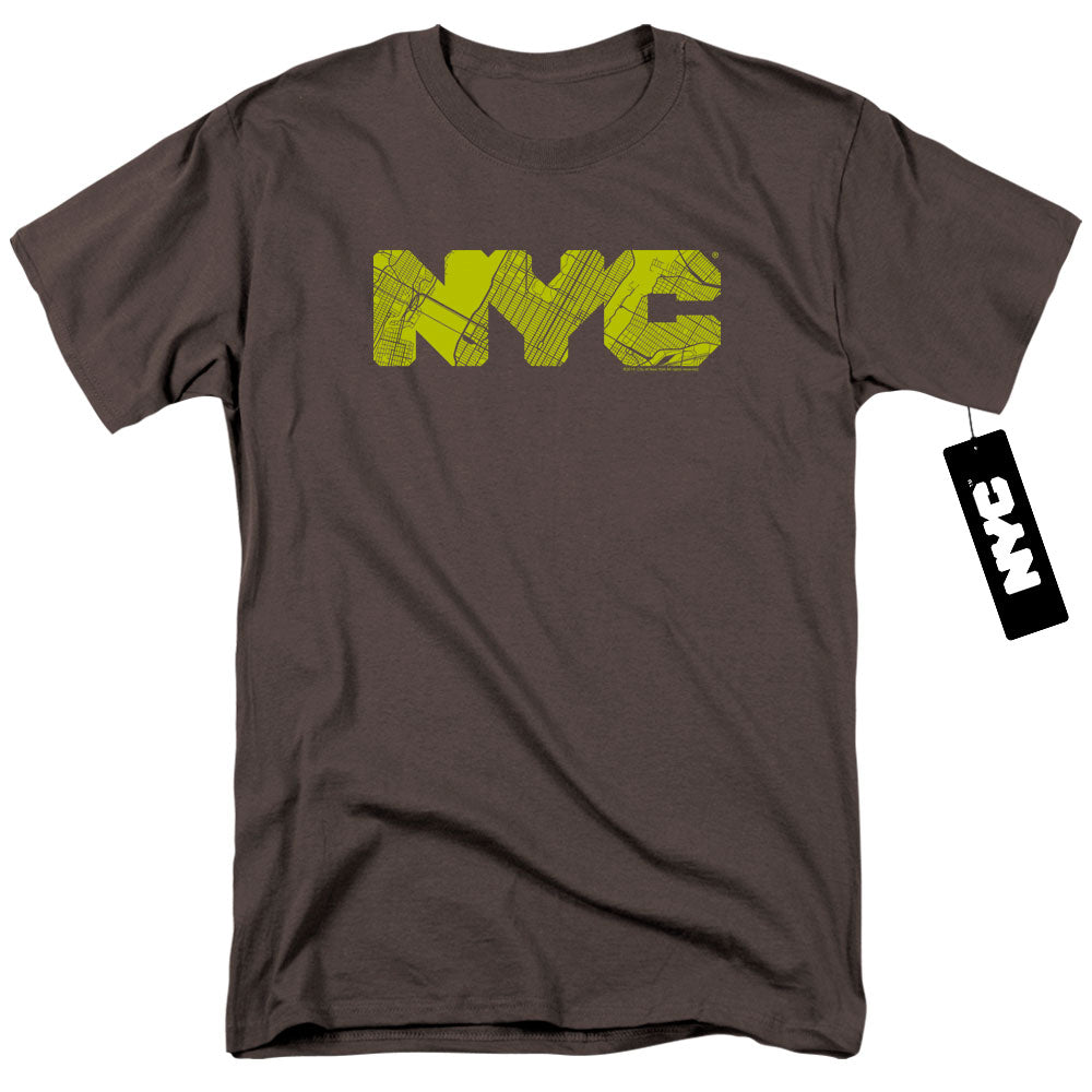 NYC Mens T-Shirt Text Lime Map Fill Charcoal Tee