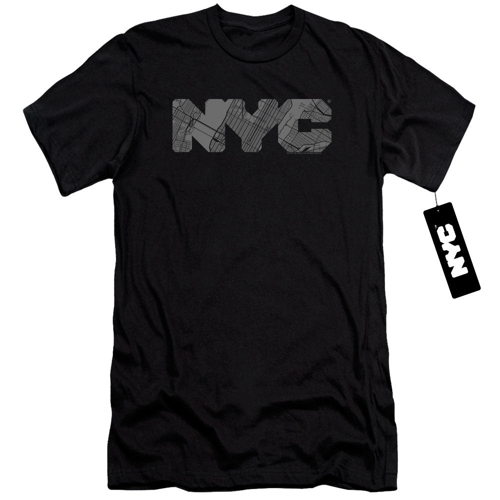 NYC Slim Fit T-Shirt Grey Text Map Fill Black Tee