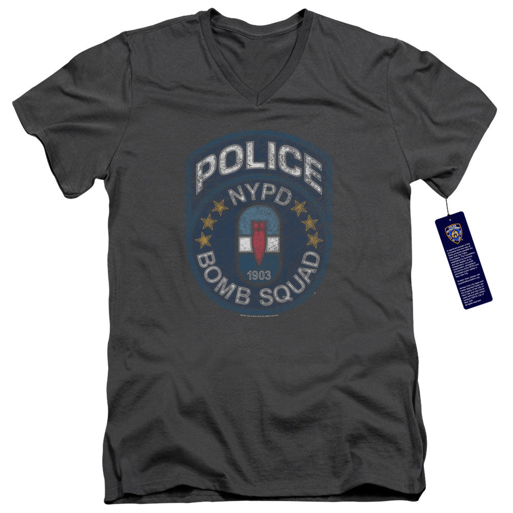 NYPD Slim Fit V-Neck T-Shirt Police Bomb Squad Charcoal Tee