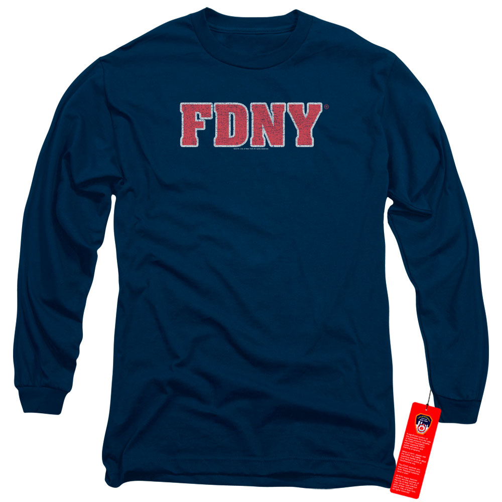 FDNY Long Sleeve T-Shirt New York Fire Dept Logo Navy Blue Tee