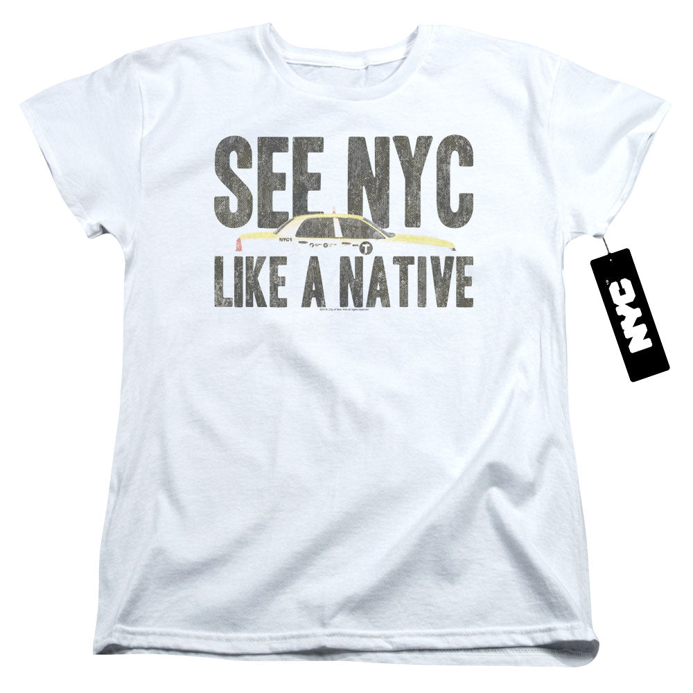 NYC Womens T-Shirt New York City Like A Native Taxi White Tee