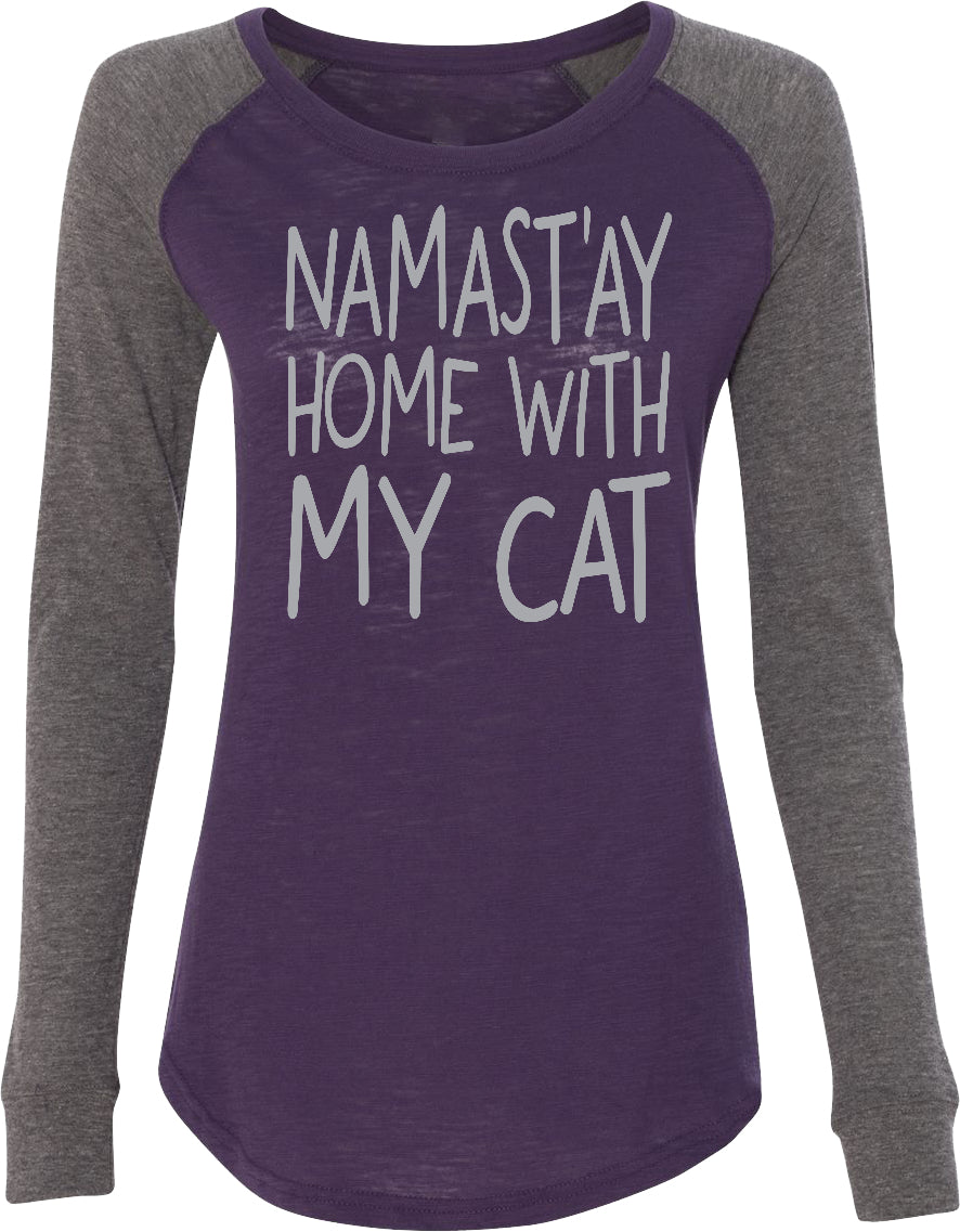 Womens Yoga T-shirt Namast'ay Home with My Cat Preppy Patch 
