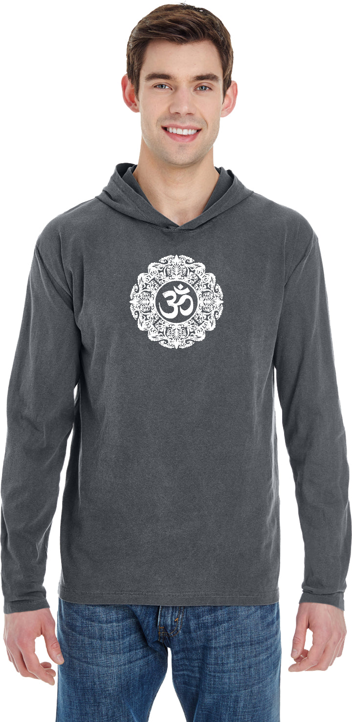 White Ornate OM Heavyweight Pigment Hoodie Yoga Tee Shirt