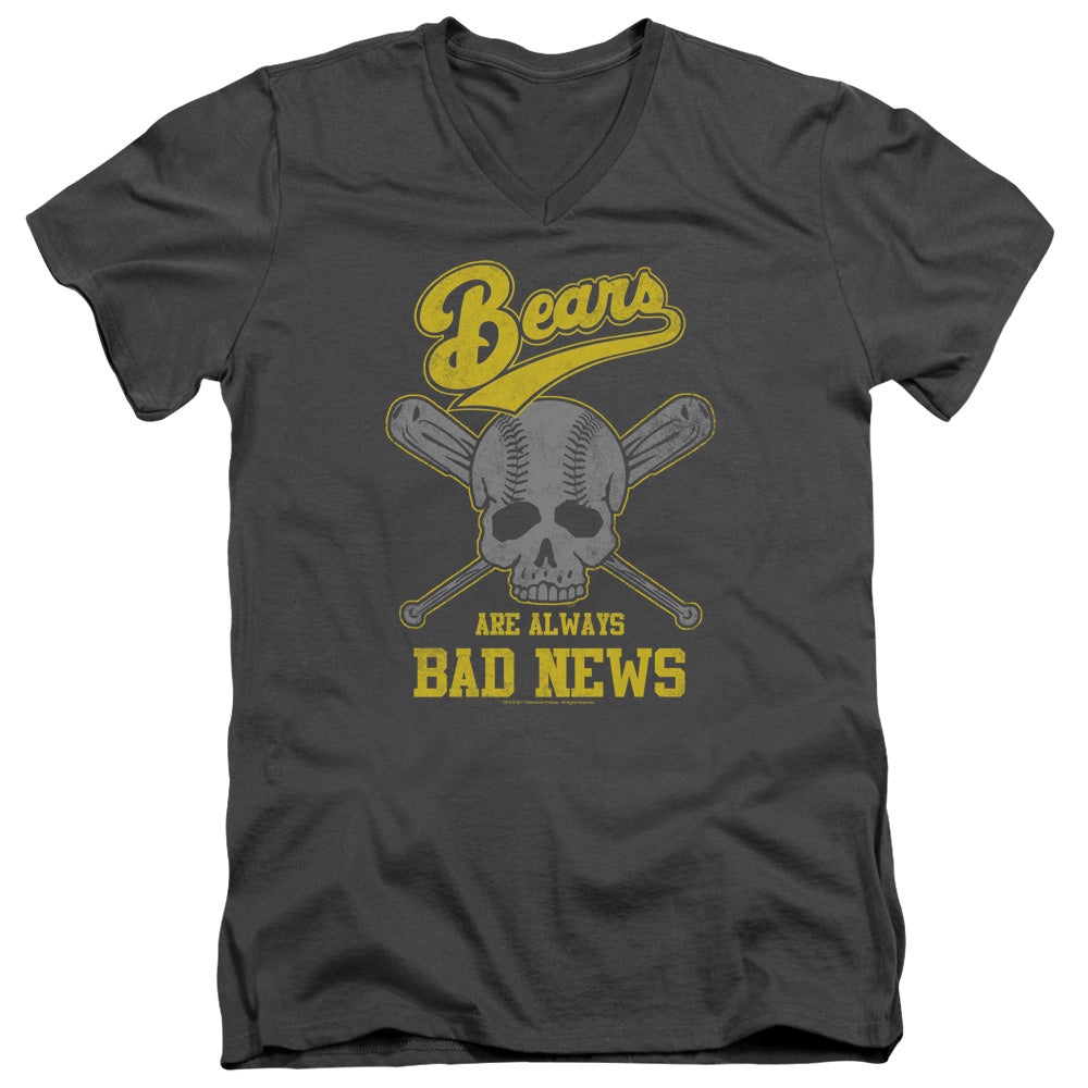 The Bad News Bears Slim Fit V-Neck T-Shirt Always Bad Skull Charcoal Tee