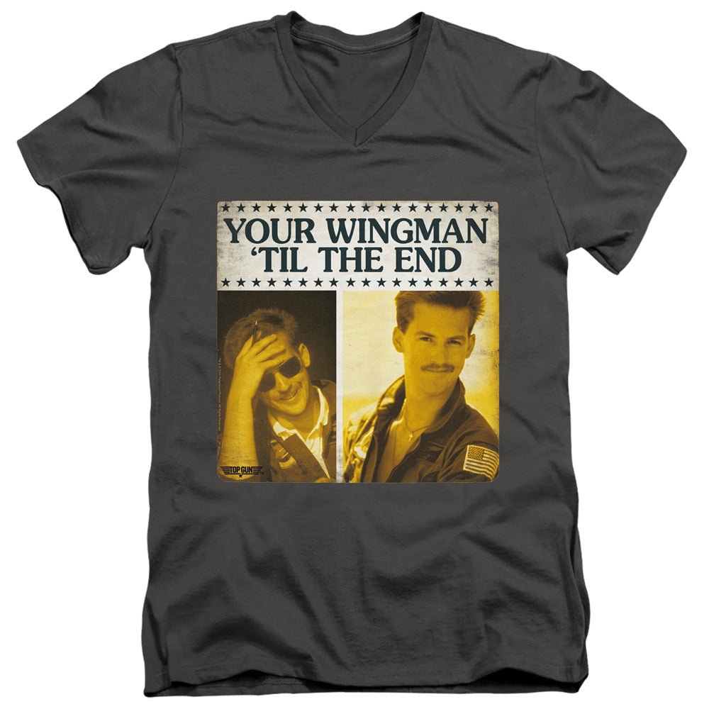 Top Gun Slim Fit V-Neck T-Shirt Wingman 'Til The End Charcoal Tee