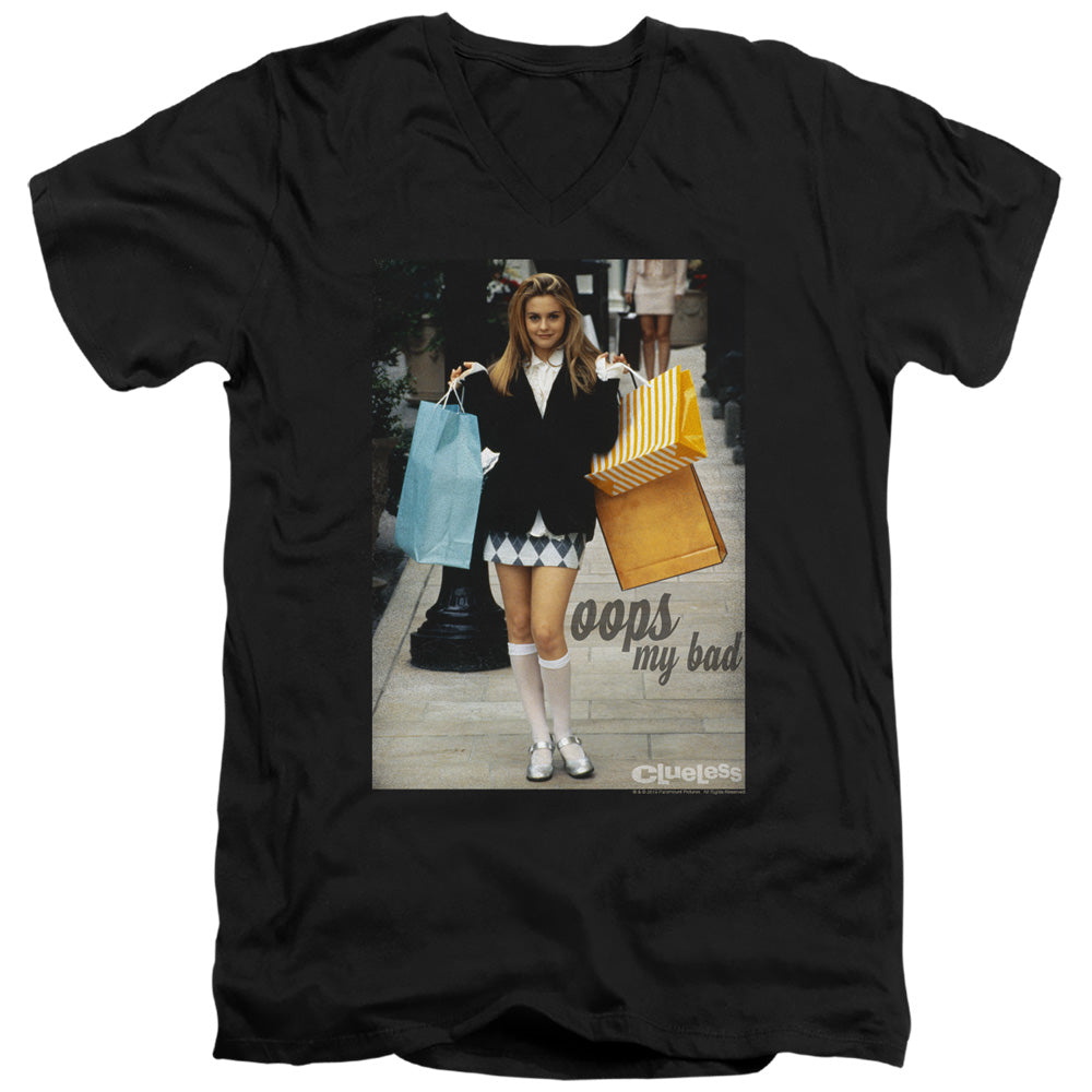 Clueless Slim Fit V-Neck T-Shirt Cher Oops My Bad Black Tee