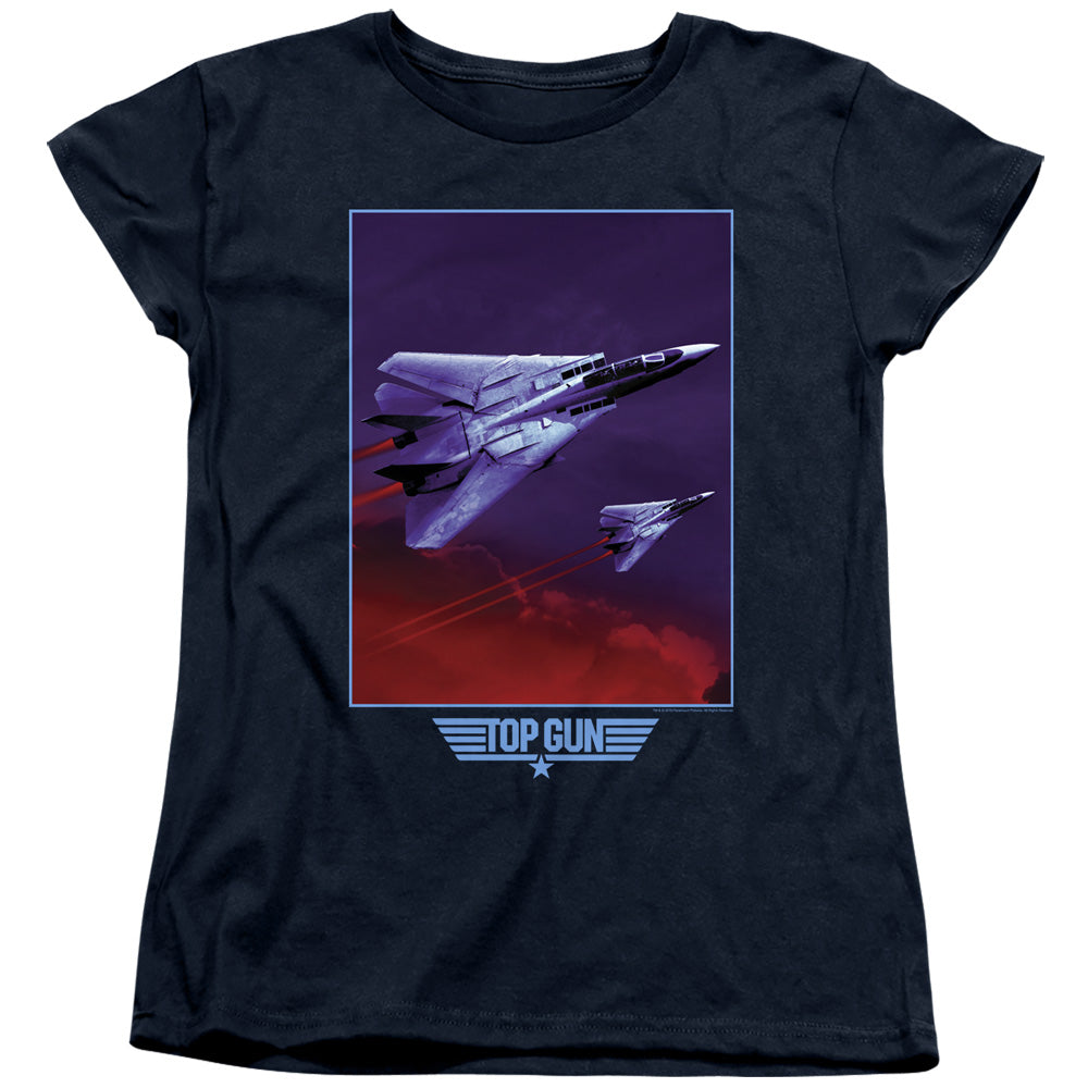 Top Gun Womens T-Shirt F 14 Tomcat in Clouds Navy Tee