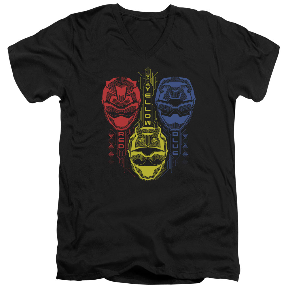 Power Rangers Slim Fit V-Neck T-Shirt Red Yellow Blue Black Tee