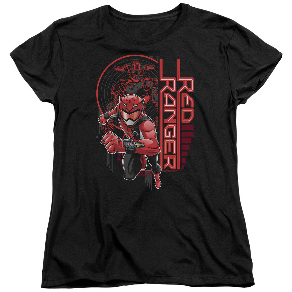 Power Rangers Womens T-Shirt Red Ranger Black Tee