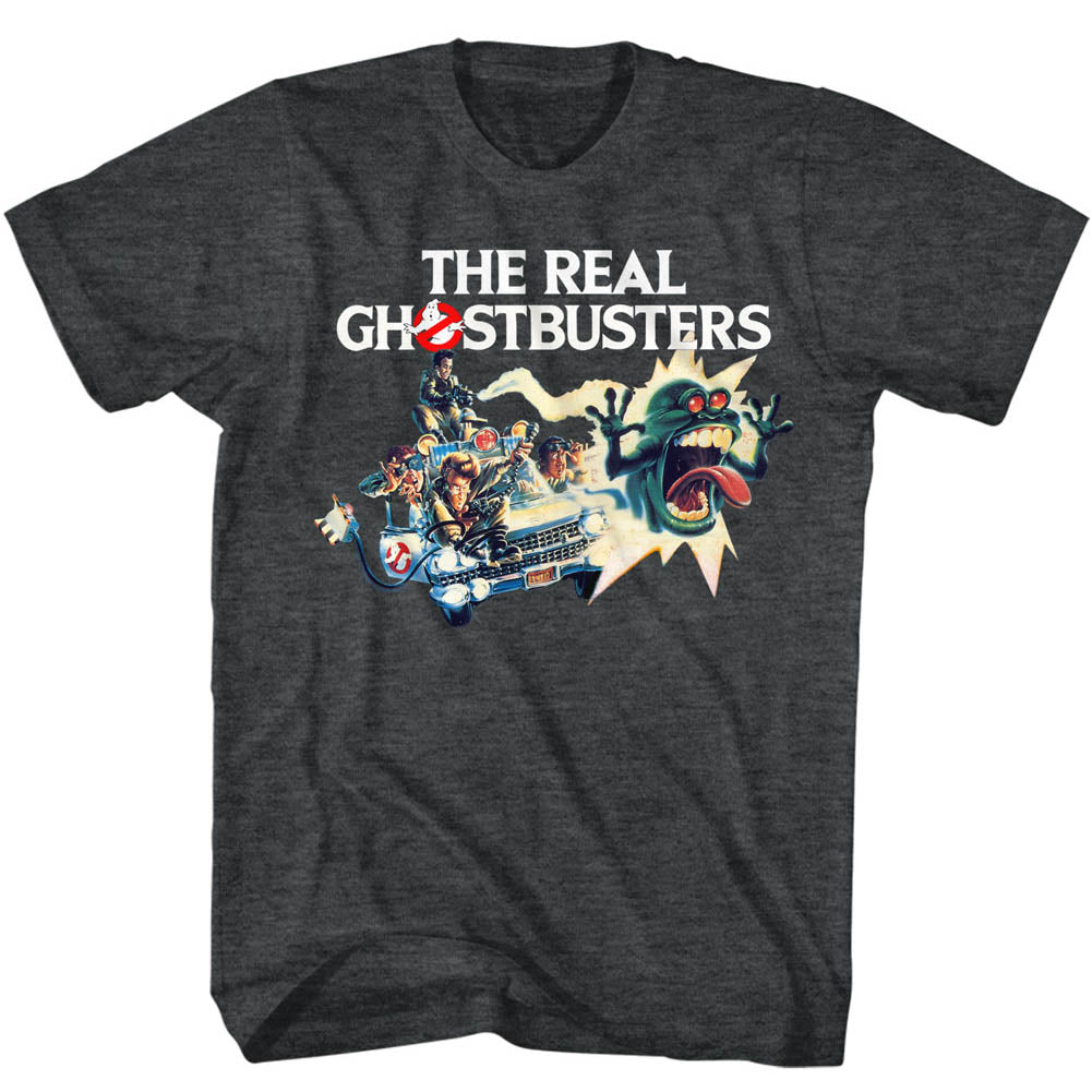 The Real Ghostbusters T-Shirt Car Poster Black Heather Tee