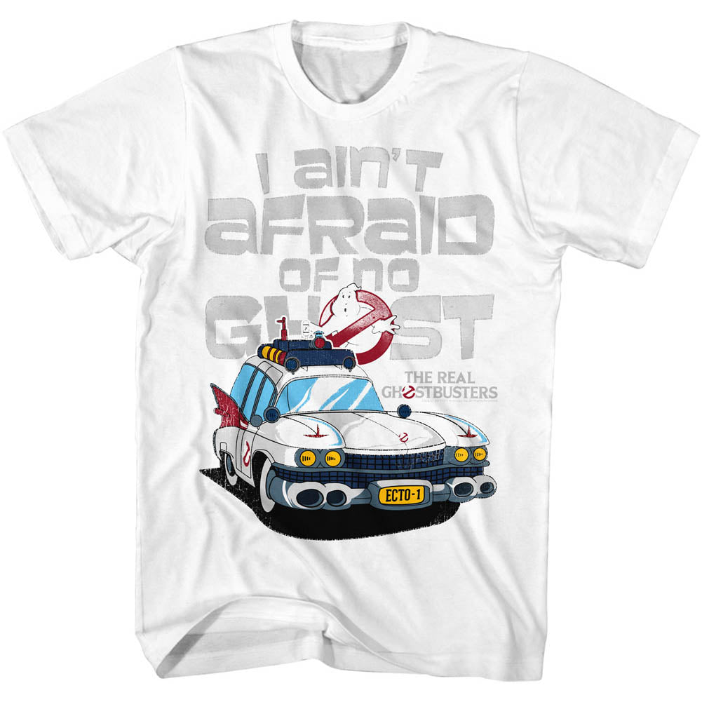 The Real Ghostbusters T-Shirt Ecto 1 Ain't Afraid White Tee