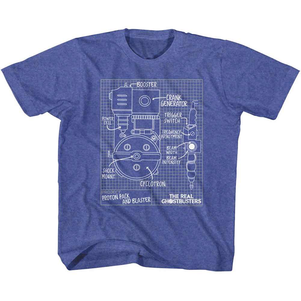 The Real Ghostbusters Kids T-Shirt Blueprints Vintage Royal Tee