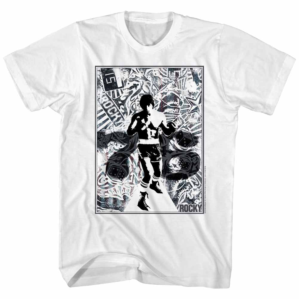 Rocky Tall T-Shirt 76 B&W Collage White Tee
