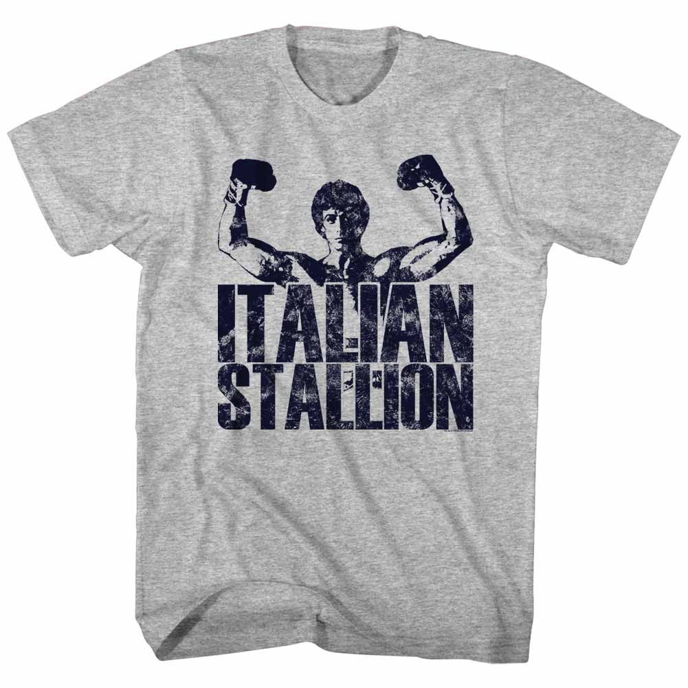 Rocky Tall T-Shirt Distressed Italian Stallion Hands Up Gray Heather Tee