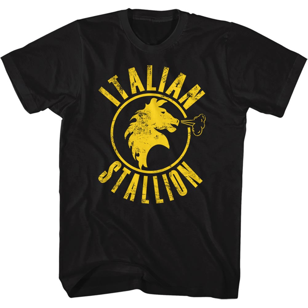 Rocky T-Shirt Distressed Yellow Italian Stallion Black Tee