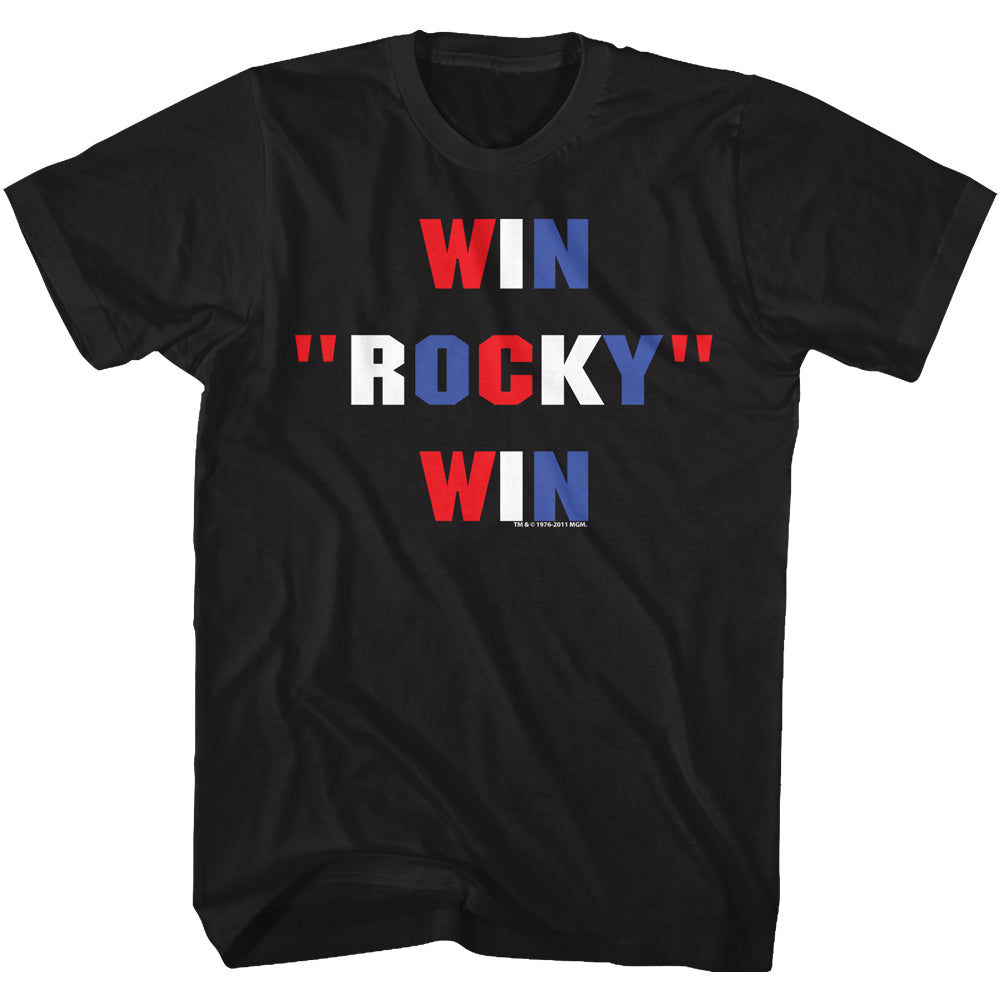 Rocky Tall T-Shirt Red White Blue Win Rocky Win Black Tee