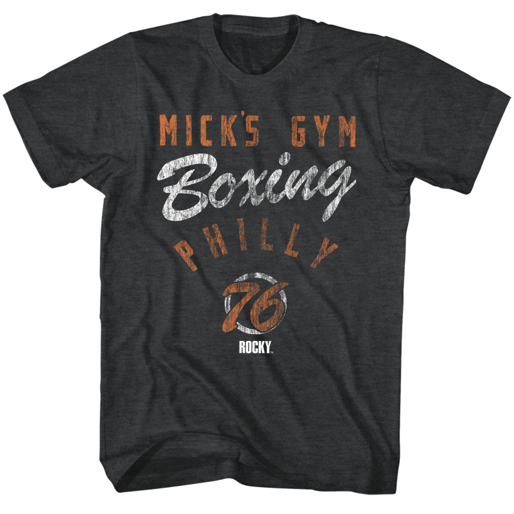 Rocky T-Shirt Distressed Mick's Gym Boxing Philly 76 Black Heather Tee