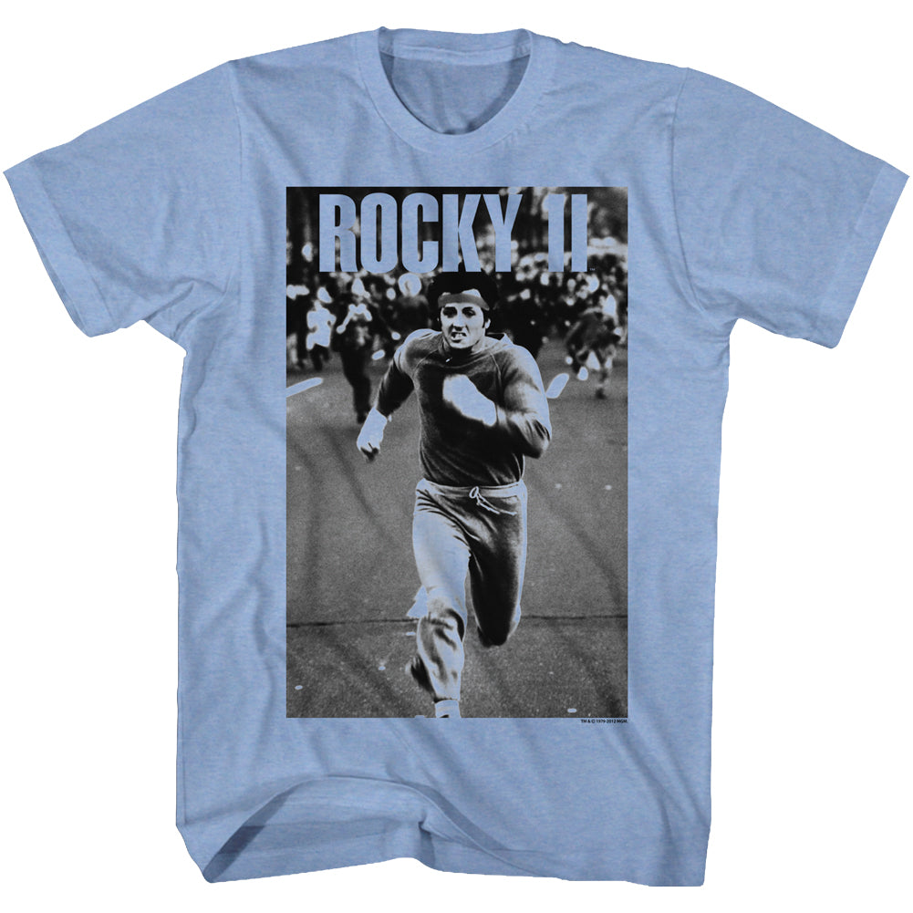 Rocky T-Shirt B&W Running In Street Light Blue Heather Tee