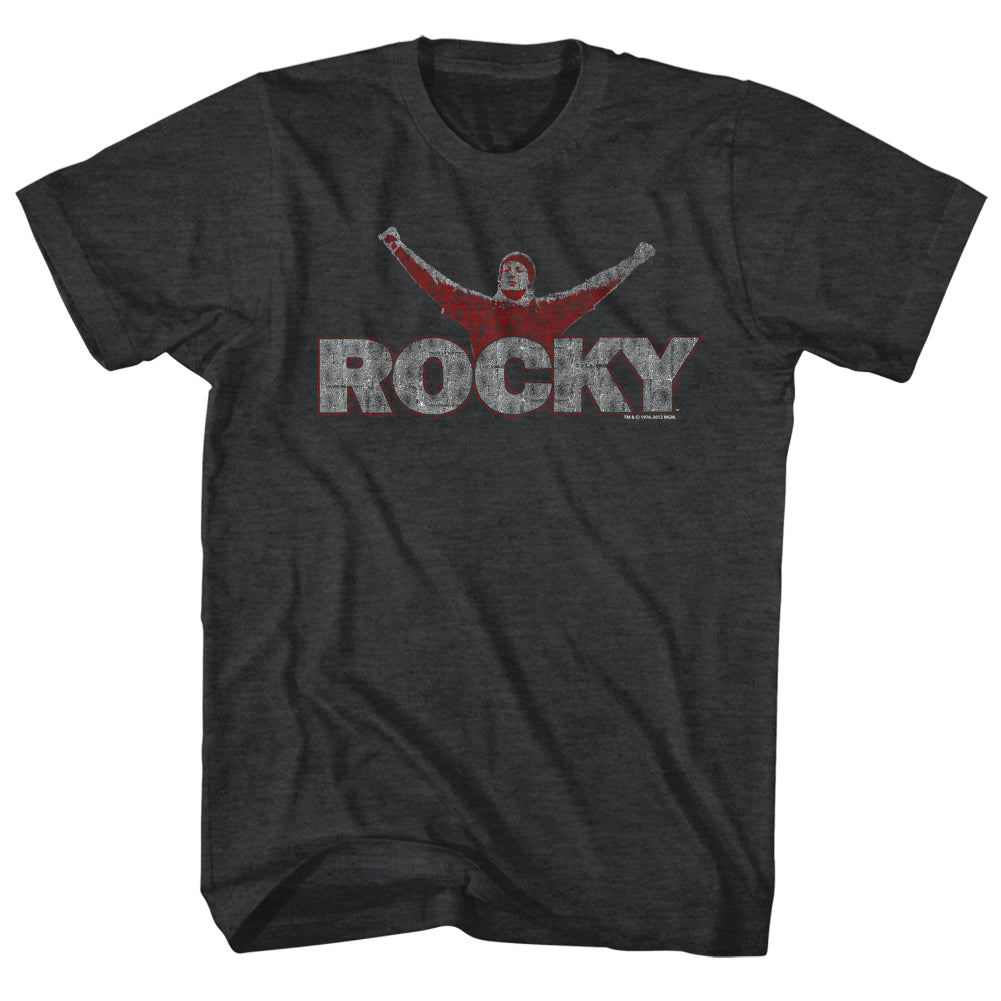 Rocky Tall T-Shirt Distressed Hands Up Logo Black Heather Tee