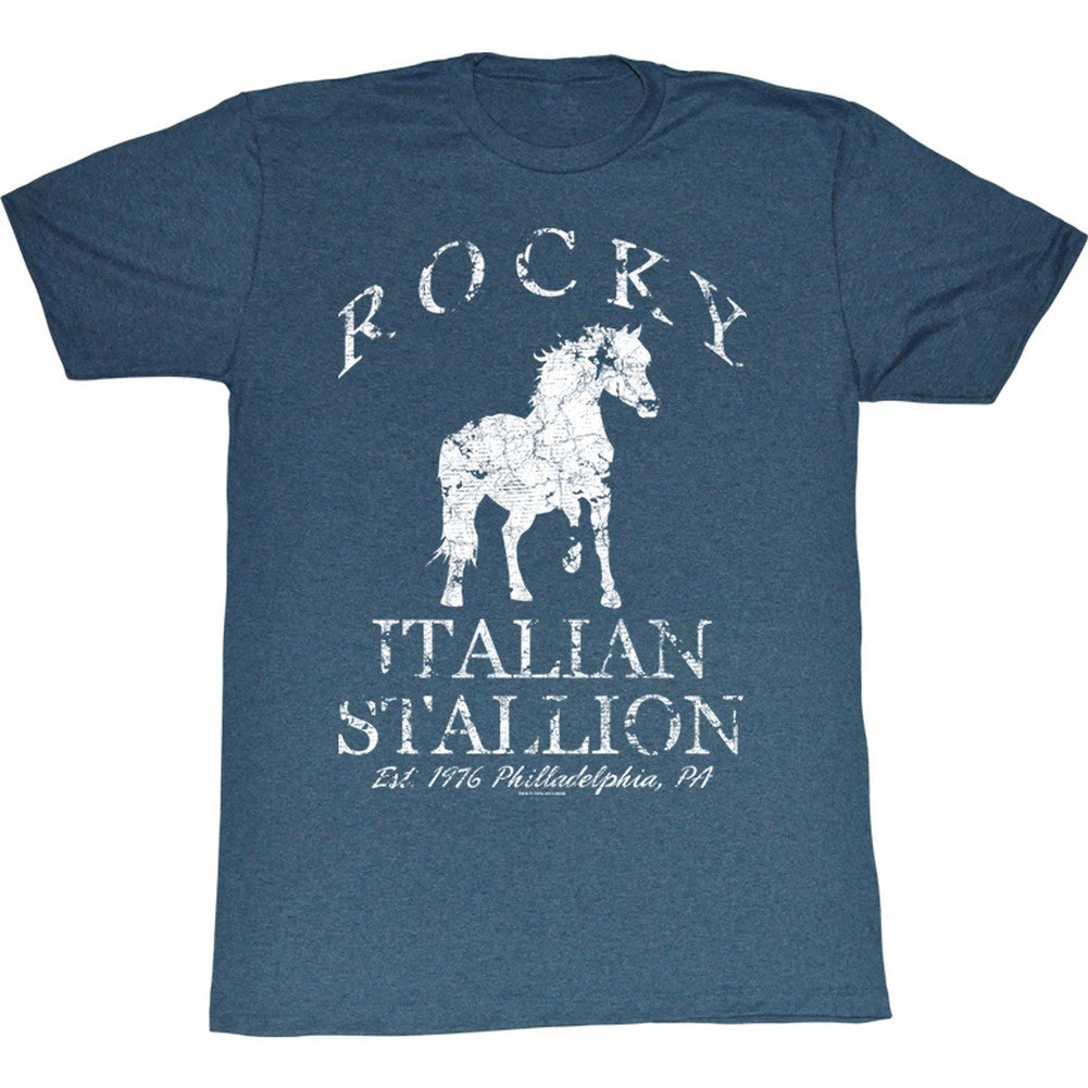 Rocky T-Shirt Distressed White Italian Stallion Navy Heather Tee