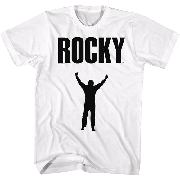 Rocky Tall T-Shirt Silhouette Hands Up Logo White Tee