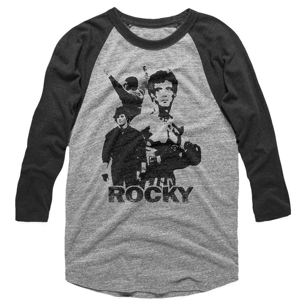 Rocky Raglan T-Shirt 3 Poses 3/4 Sleeve Grey/Smoke Tee