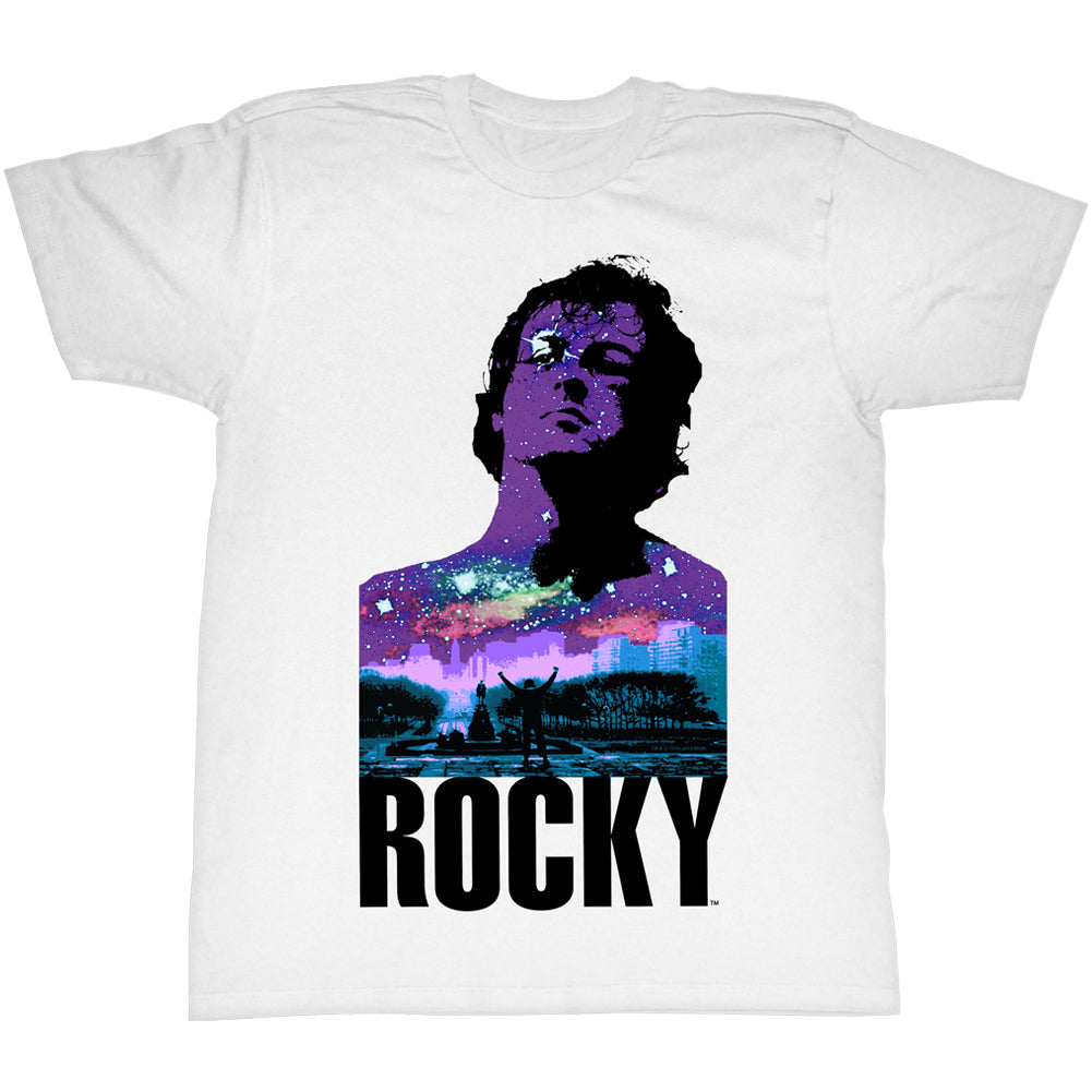 Rocky Tall T-Shirt Top Of Stairs Galaxy Portrait White Tee