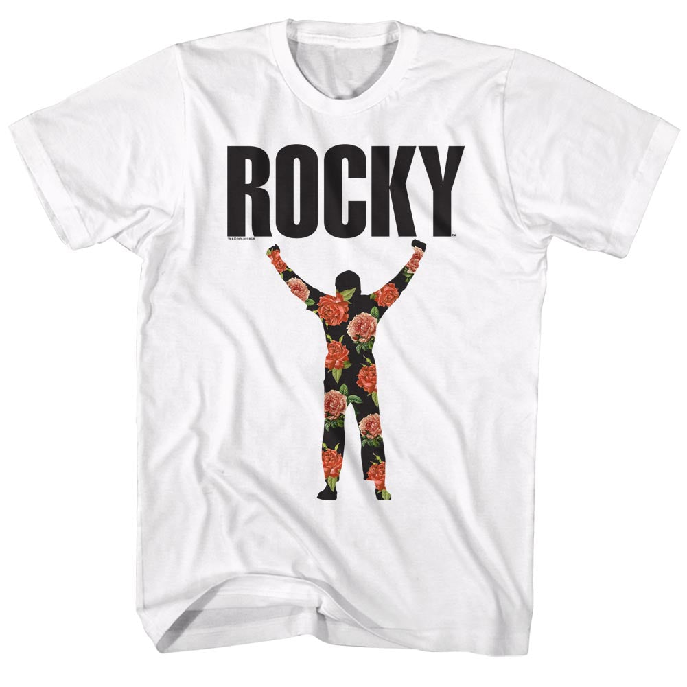 Rocky T-Shirt Silhoutte Flower Logo White Tee