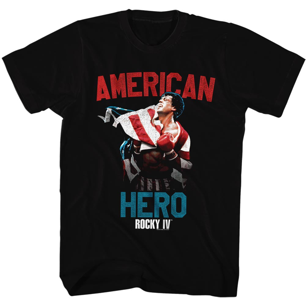 Rocky T-Shirt Distressed American Hero Black Tee