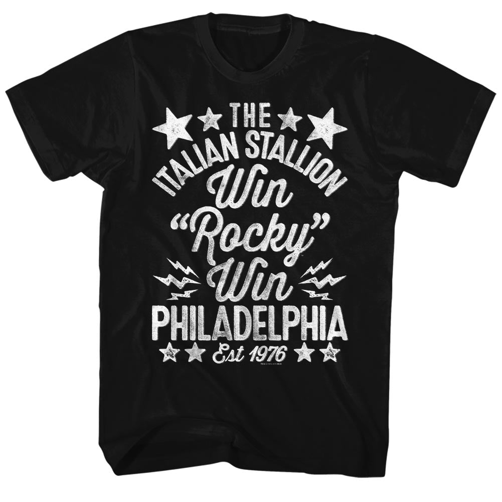 Rocky Tall T-Shirt Distressed Italian Stallion Win Black Tee