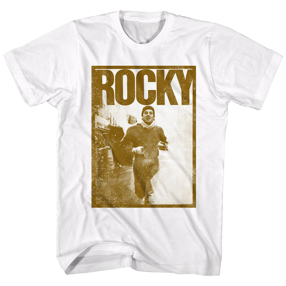 Rocky T-Shirt Distressed 40th Anniversary Running In Street White Tee