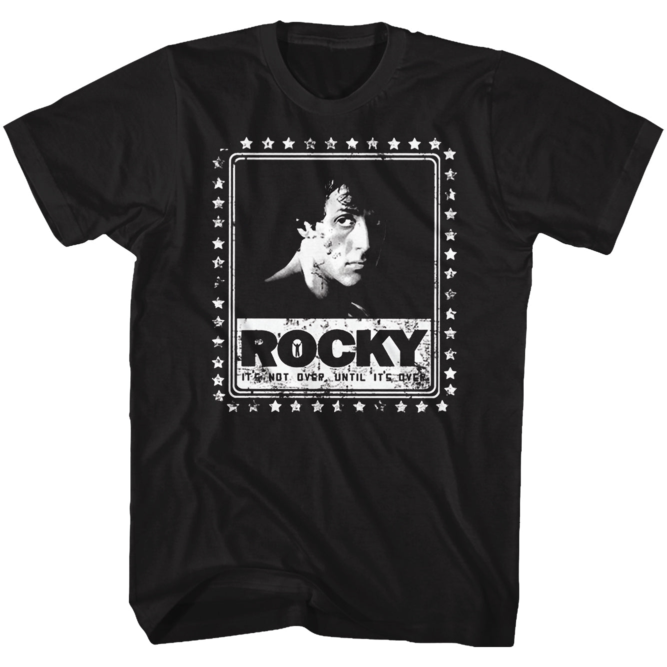 Rocky Tall T-Shirt Distressed It's Not Over Until It's Over Black Tee